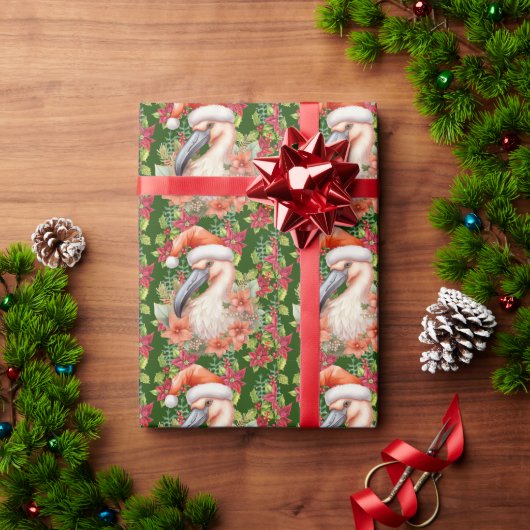 Flamingo Weihnachten mit Weihnachtsmannmütze und P Geschenkpapier (Feiertagsgeschenk)
