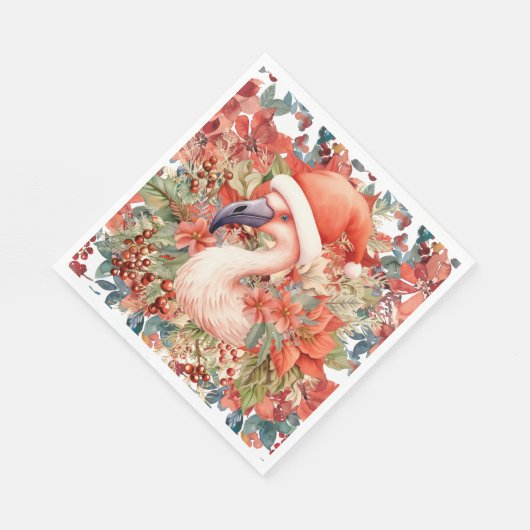 Flamingo Weihnachten mit Weihnachtsmannmütze und P Serviette (Ecke)