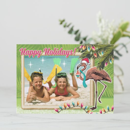 Flamingo Weihnachtskarten Einladung (Stehend Vorderseite)