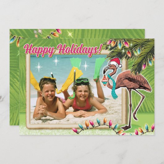 Flamingo Weihnachtskarten Einladung (Vorne/Hinten)