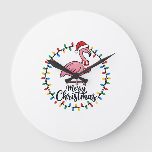 Flamingo Weihnachtslichter Urlaub Große Wanduhr (Vorderseite)
