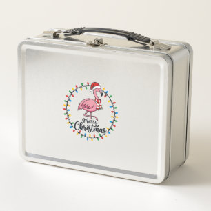 Flamingo Weihnachtslichter Urlaub Metall Brotdose