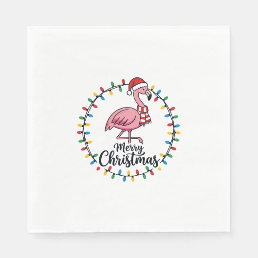 Flamingo Weihnachtslichter Urlaub Serviette (Vorderseite)