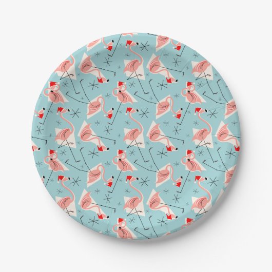 Flamingo-Weihnachtsmänner Blau Multi-Papierteller Pappteller (Vorderseite)