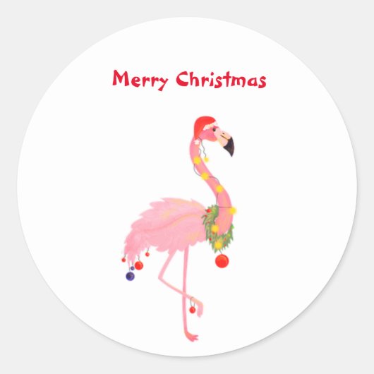 Flamingo Weihnachtsmannmütze Frohe Weihnachts Clas Runder Aufkleber (Vorderseite)