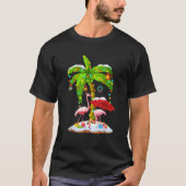 Flamingo Weihnachtsmannmütze Palm Baum Frohe Weihn T-Shirt (Vorderseite)