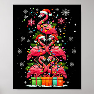 Flamingo Weihnachtsmannmütze Xmas Lights Weihnacht Poster