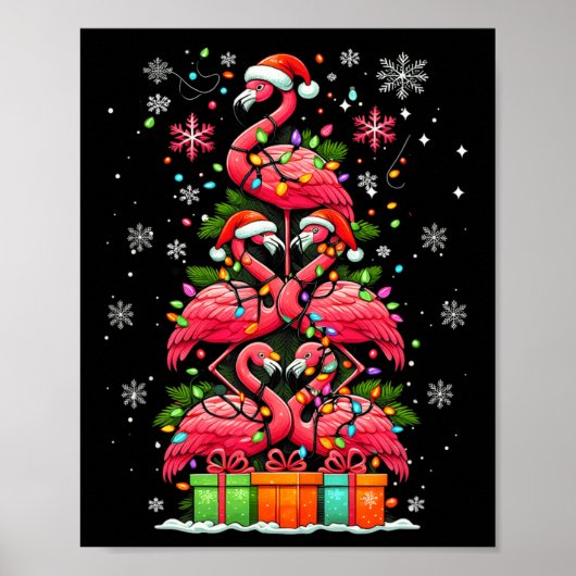 Flamingo Weihnachtsmannmütze Xmas Lights Weihnacht Poster (Vorne)