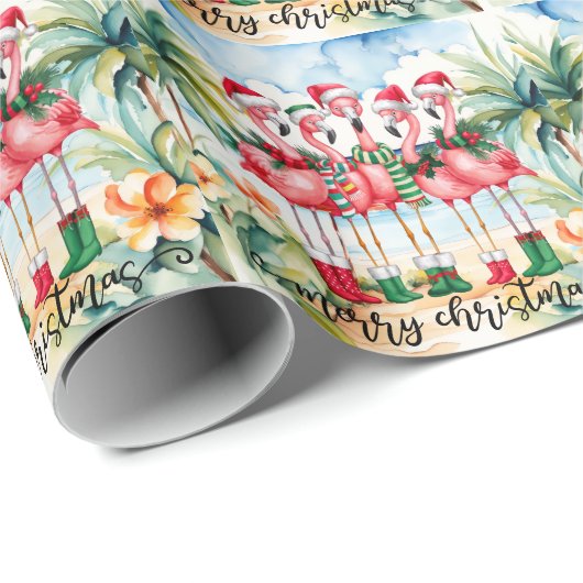 Flamingo Weihnachtsthema  Geschenkpapier (Rolleneckpunkt)