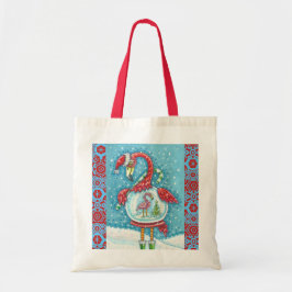 FLAMINGO WHITE CHRISTMAS SNOWGLOBE BUDGET TOTE BAG TRAGETASCHE