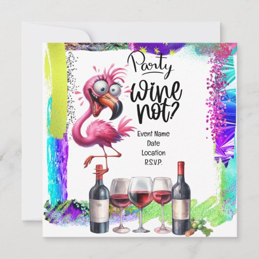 Flamingo Wine Lover Geburtstagsparty Einladung (Vorderseite)