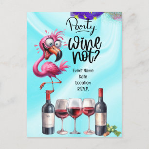 Flamingo Wine Lover Geburtstagsparty Postkarte