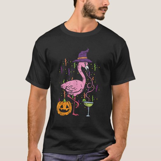 Flamingo Witch Happy Halloween Funny Costume Bird  T-Shirt (Vorderseite)