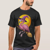 Flamingo Witch Riding Broom T-Shirt (Vorderseite)