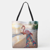 Flamingo With Champagne On a Beach Tasche (Rückseite)