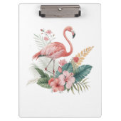 Flamingo With Flowers Klemmbrett (Vorderseite)