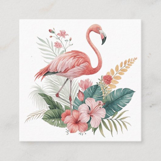 Flamingo With Flowers Quadratische Visitenkarte (Vorderseite)