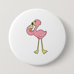 Flamingo with Waffle ice cream Button