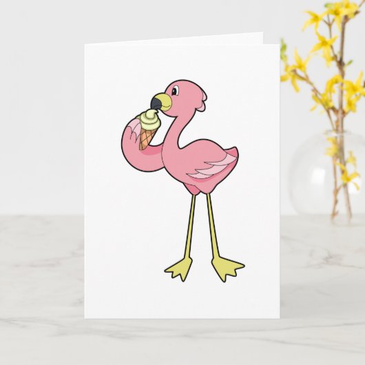 Flamingo with Waffle ice cream Karte (Gelbe Blume)