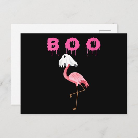 Flamingo | Womens Flamingo Boo Ghost Halloween Ankündigungspostkarte (Vorne/Hinten)