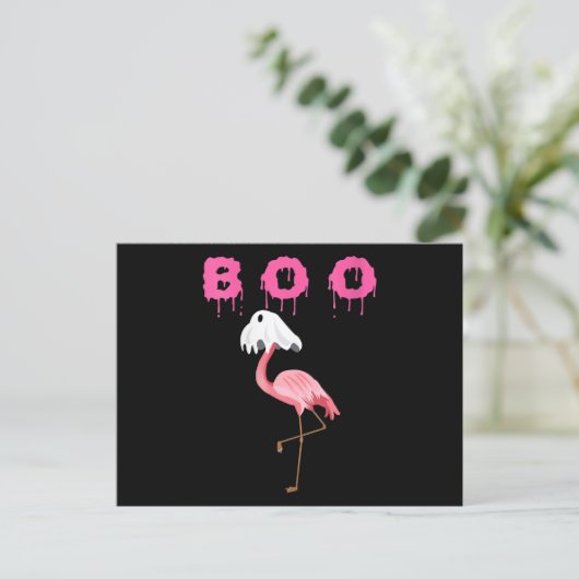 Flamingo | Womens Flamingo Boo Ghost Halloween Ankündigungspostkarte (Stehend Vorderseite)