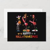 Flamingo | Womens Flamingo Happy HalloThanksmas Ankündigungspostkarte (Vorne/Hinten)