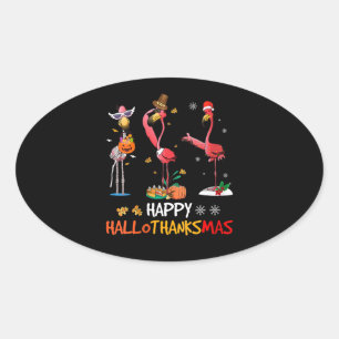 Flamingo Womens Flamingo Happy HalloThanksmas Ovaler Aufkleber