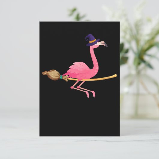 Flamingo Womens Funny Flamingo Witch Halloween Dankeskarte (Stehend Vorderseite)