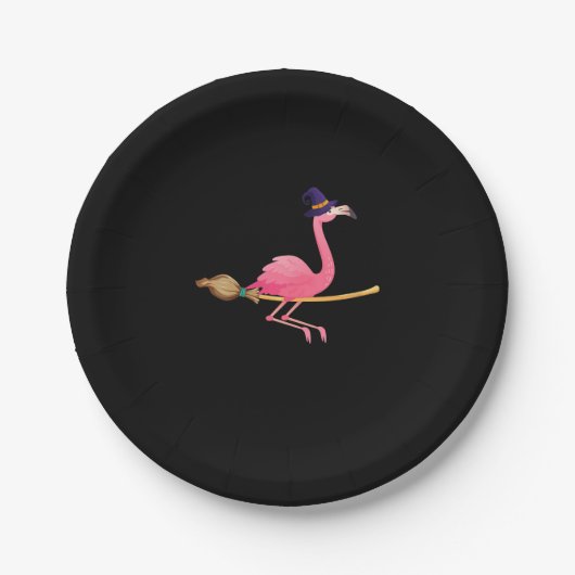 Flamingo Womens Funny Flamingo Witch Halloween Pappteller (Vorderseite)