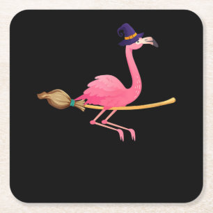 Flamingo Womens Funny Flamingo Witch Halloween Rechteckiger Pappuntersetzer