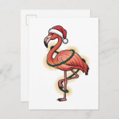 Flamingo wrapped in Christmas Light Pink Bird Einladungspostkarte (Vorne/Hinten)