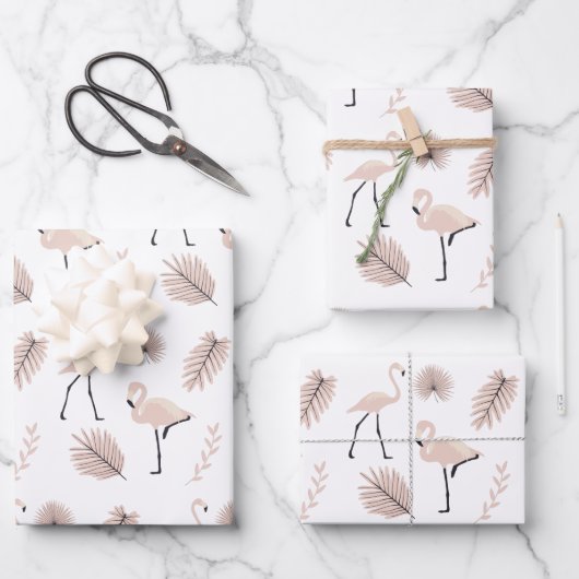 Flamingo Wrapping Paper Flat Sheet Set 3 Geschenkpapier Set (Vorderseite)