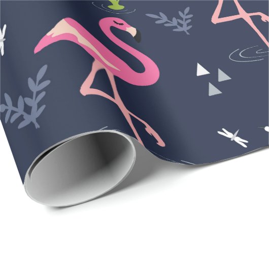 Flamingo Wrapping Paper - rosa Flamingos auf Marin Geschenkpapier (Rolleneckpunkt)