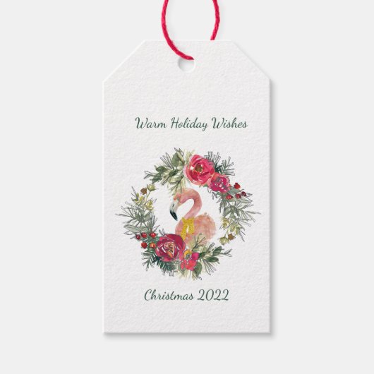 Flamingo Wreath Warm Holiday Wünsche Custom Geschenkanhänger (Vorderseite)