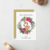 Flamingo Wreath Warm Holiday wünscht benutzerdefin Mitteilungskarte (Vorderseite/Rückseite Beispiel)