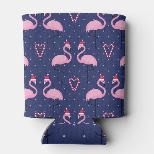 Flamingo Xmas Hat Candy Pattern Dosenkühler (Rückseite)