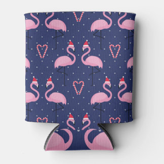Flamingo Xmas Hat Candy Pattern Dosenkühler