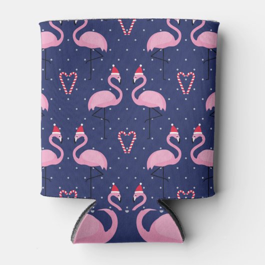Flamingo Xmas Hat Candy Pattern Dosenkühler (Vorderseite)