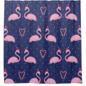 Flamingo Xmas Hat Candy Pattern Duschvorhang (Vorderseite)