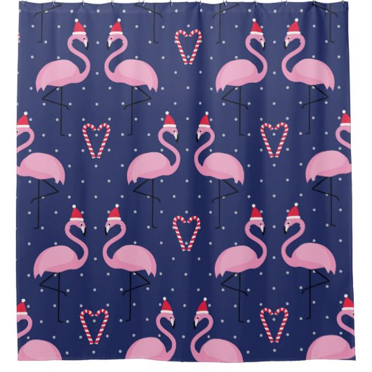 Flamingo Xmas Hat Candy Pattern Duschvorhang (Vorderseite)
