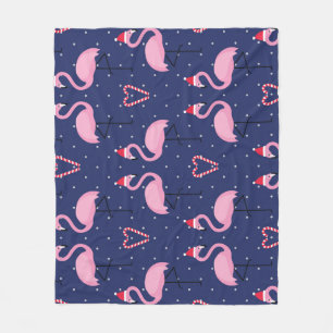 Flamingo Xmas Hat Candy Pattern Fleecedecke