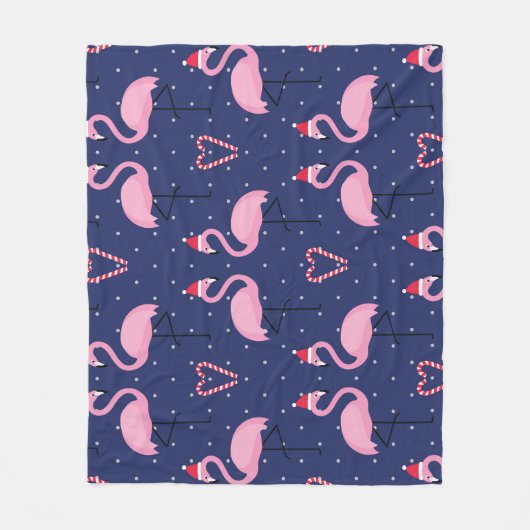 Flamingo Xmas Hat Candy Pattern Fleecedecke (Vorderseite)