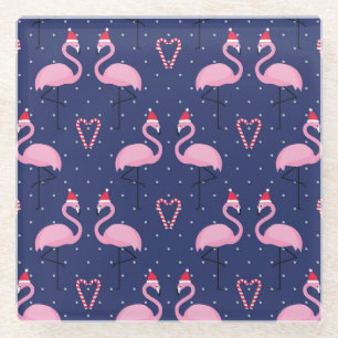 Flamingo Xmas Hat Candy Pattern Glasuntersetzer