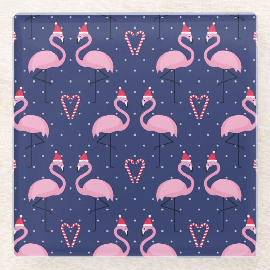 Flamingo Xmas Hat Candy Pattern Glasuntersetzer (Vorderseite)