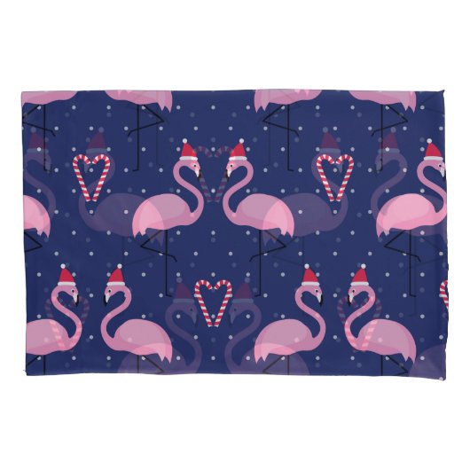 Flamingo Xmas Hat Candy Pattern Kissenbezug (Vorderseite)