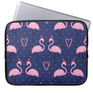 Flamingo Xmas Hat Candy Pattern Laptopschutzhülle