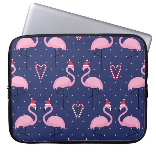 Flamingo Xmas Hat Candy Pattern Laptopschutzhülle (Vorderseite)