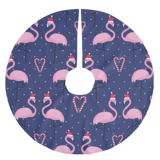 Flamingo Xmas Hat Candy Pattern Polyester Weihnachtsbaumdecke (Vorderseite)