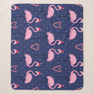 Flamingo Xmas Hat Candy Pattern Sherpadecke