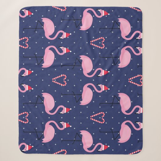 Flamingo Xmas Hat Candy Pattern Sherpadecke (Vorderseite)